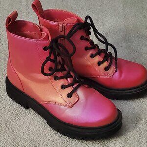 Pink zip up combat boots
